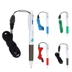 Stylo 3 couleurs avec grip et cordon