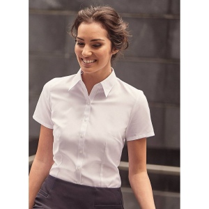 LADIES' SHORT SLEEVE TAILORED HERRINGBONE SHIRT