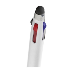 Stylo 3 couleurs avec embout/pointeur en caoutchouc pour écrans tactiles (comme iPhone/iPad), corps métallique, accent argenté et embout en caoutchouc 15
