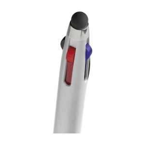 Stylo 3 couleurs avec embout/pointeur en caoutchouc pour écrans tactiles (comme iPhone/iPad), corps métallique, accent argenté et embout en caoutchouc 17