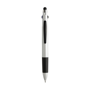 Stylo 3 couleurs avec embout/pointeur en caoutchouc pour écrans tactiles (comme iPhone/iPad), corps métallique, accent argenté et embout en caoutchouc 7