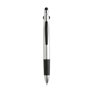 Stylo 3 couleurs avec embout/pointeur en caoutchouc pour écrans tactiles (comme iPhone/iPad), corps métallique, accent argenté et embout en caoutchouc 9