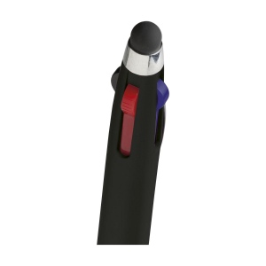 Stylo 3 couleurs avec embout/pointeur en caoutchouc pour écrans tactiles (comme iPhone/iPad), corps métallique, accent argenté et embout en caoutchouc 14