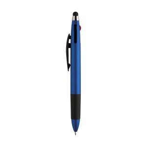 Stylo 3 couleurs avec embout/pointeur en caoutchouc pour écrans tactiles (comme iPhone/iPad), corps métallique, accent argenté et embout en caoutchouc 4