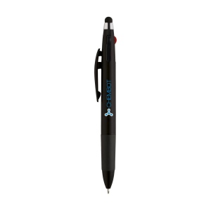 Stylo 3 couleurs avec embout/pointeur en caoutchouc pour écrans tactiles (comme iPhone/iPad), corps métallique, accent argenté et embout en caoutchouc 2