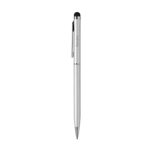 Stylo en métal à encre bleue avec embout/pointeur en caoutchouc pour écrans tactiles (comme iPhone/iPad), accents brillants et système à cliquet rotatif 12