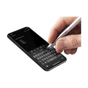 Stylo en métal à encre bleue avec embout/pointeur en caoutchouc pour écrans tactiles (comme iPhone/iPad), accents brillants et système à cliquet rotatif 14