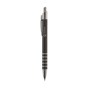 Stylo à encre bleue en aluminium d'aspect métallique, avec clip en métal et anneaux antidérapants