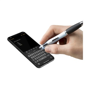 Stylo à encre bleue avec corps d'aspect métallique, embout antidérapant en caoutchouc, accents brillants, clip en métal, embout/pointeur pour écrans tactiles (comme iPhone/iPad) 16