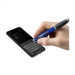 Stylo à encre bleue avec corps d'aspect métallique, embout antidérapant en caoutchouc, accents brillants, clip en métal, embout/pointeur pour écrans tactiles (comme iPhone/iPad) 12