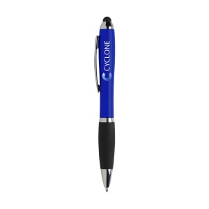 Stylo à encre bleue avec corps d'aspect métallique, embout antidérapant en caoutchouc, accents brillants, clip en métal, embout/pointeur pour écrans tactiles (comme iPhone/iPad)