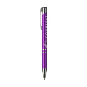 Stylo à bille en aluminium à écriture bleue ou noire avec corps coloré mat d'aspect métallique et clip/bouton-poussoir en métal 28