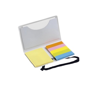 Bloc-mémo avec 25 feuillets mémos autocollants, 125 marque-pages inscriptibles, porte-cartes de visite et  fermeture élastique 6