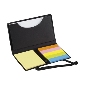 Bloc-mémo avec 25 feuillets mémos autocollants, 125 marque-pages inscriptibles, porte-cartes de visite et  fermeture élastique 8