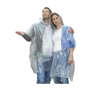 Poncho de pluie légère en matière synthétique translucide dans un petit sachet en plastique 10