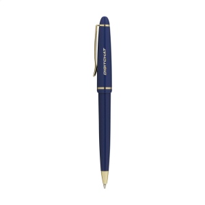 Stylo à encre bleue avec corps brillant, clip et pointe dorés et système de capuchon coulissant 7