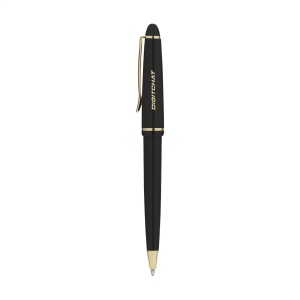 Stylo à encre bleue avec corps brillant, clip et pointe dorés et système de capuchon coulissant 8