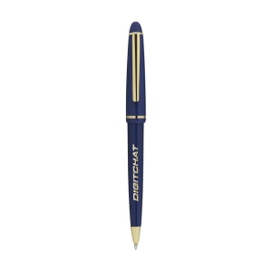 Stylo à encre bleue avec corps brillant, clip et pointe dorés et système de capuchon coulissant 3