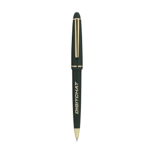 Stylo à encre bleue avec corps brillant, clip et pointe dorés et système de capuchon coulissant
