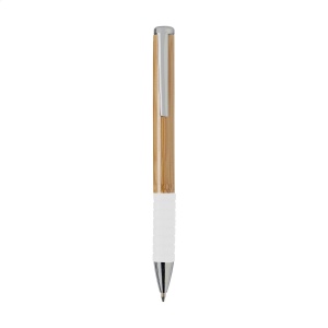 Stylo à bille à encre bleue avec corps en bambou, clip métallique, système à cliquet rotatif et embout en caoutchouc coloré 7