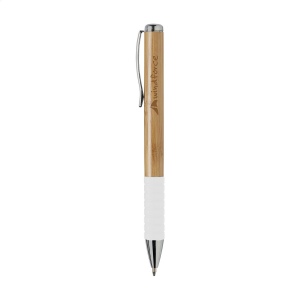 Stylo à bille à encre bleue avec corps en bambou, clip métallique, système à cliquet rotatif et embout en caoutchouc coloré 3
