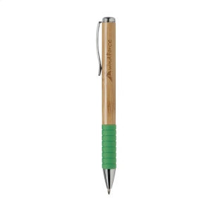 Stylo à bille à encre bleue avec corps en bambou, clip métallique, système à cliquet rotatif et embout en caoutchouc coloré 5