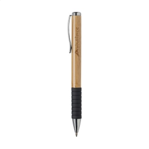 Stylo à bille à encre bleue avec corps en bambou, clip métallique, système à cliquet rotatif et embout en caoutchouc coloré 4
