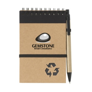 Mini bloc-notes en matériau recyclé, avec environ 70 feuilles/140 pages de papier crème ligné (70 g/m²) et couverture cartonnée avec fermeture élastique 6