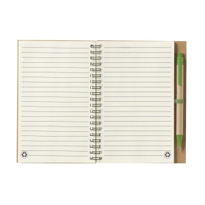 Bloc-notes en matériau recyclé avec environ 70 feuillets / 140 pages papier ligné de couleur crème (70 g/m²) et couverture cartonnée, relié par une spirale solide en métal 14