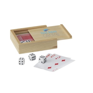 5 dés et un jeu de cartes (54) dans une boite en bois 4