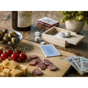 5 dés et un jeu de cartes (54) dans une boite en bois 10