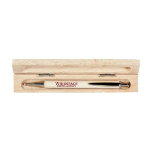 Stylo en hêtre massif à encre bleue avec clip, bouton-poussoir et pointe chromés 3