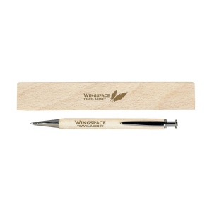 Stylo en hêtre massif à encre bleue avec clip, bouton-poussoir et pointe chromés 5