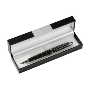 Stylo à écriture bleue avec incrustation en métal, système à cliquet rotatif et clip/embout, pointe et anneau en métal 3