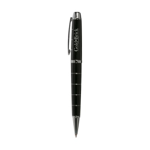 Stylo à écriture bleue avec incrustation en métal, système à cliquet rotatif et clip/embout, pointe et anneau en métal 2