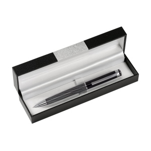 Stylo brillant à encre bleue avec système à cliquet rotatif et clip/embout, pointe et anneau en métal 2