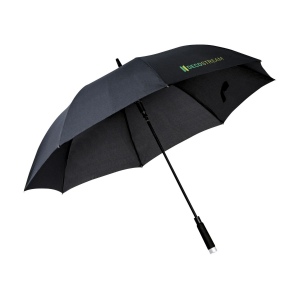 Parapluie avec toile en nylon 190T pongée, fonction anti-vent, ouverture automatique, cadre et manche en fibre de verre, poignée en mousse et fermeture Velcro
