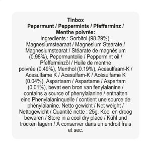 Boîte de bonbons en métal mat remplie avec environ 25 g de pastilles à la menthe 26