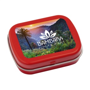 Boîte de bonbons en métal mat remplie avec environ 25 g de pastilles à la menthe 15