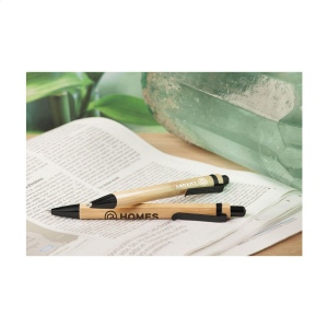 Stylo à bille à encre bleue ou noire avec corps en bambou et clip métallique 8