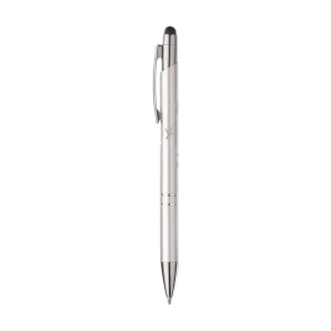 Stylo à encre bleue en aluminium avec embout/pointeur en caoutchouc pour écrans tactiles (comme iPhone/iPad), corps d'aspect métallique coloré mat et clip/bouton-poussoir en métal 16