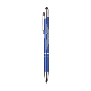 Stylo à encre bleue en aluminium avec embout/pointeur en caoutchouc pour écrans tactiles (comme iPhone/iPad), corps d'aspect métallique coloré mat et clip/bouton-poussoir en métal 20
