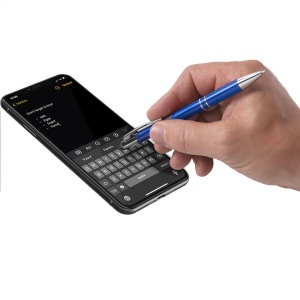 Stylo à encre bleue en aluminium avec embout/pointeur en caoutchouc pour écrans tactiles (comme iPhone/iPad), corps d'aspect métallique coloré mat et clip/bouton-poussoir en métal 24