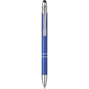 Stylo à encre bleue en aluminium avec embout/pointeur en caoutchouc pour écrans tactiles (comme iPhone/iPad), corps d'aspect métallique coloré mat et clip/bouton-poussoir en métal 10
