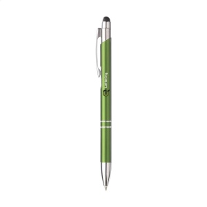 Stylo à encre bleue en aluminium avec embout/pointeur en caoutchouc pour écrans tactiles (comme iPhone/iPad), corps d'aspect métallique coloré mat et clip/bouton-poussoir en métal 3