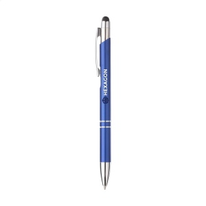 Stylo à encre bleue en aluminium avec embout/pointeur en caoutchouc pour écrans tactiles (comme iPhone/iPad), corps d'aspect métallique coloré mat et clip/bouton-poussoir en métal 5