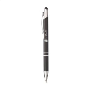 Stylo à encre bleue en aluminium avec embout/pointeur en caoutchouc pour écrans tactiles (comme iPhone/iPad), corps d'aspect métallique coloré mat et clip/bouton-poussoir en métal 2