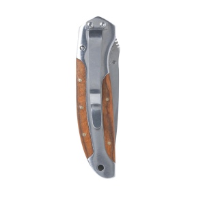 Couteau de survie robuste en acier inoxydable équipé d'un rasoir très aiguisé, incrustation dans la poignée en bois et clip pratique 4