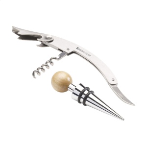 Ensemble de sommelier 2 pièces : ouvre-bouteille en acier mat et bouchon chromé avec embout en bois 3