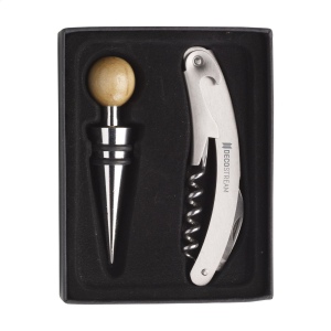 Ensemble de sommelier 2 pièces : ouvre-bouteille en acier mat et bouchon chromé avec embout en bois 4